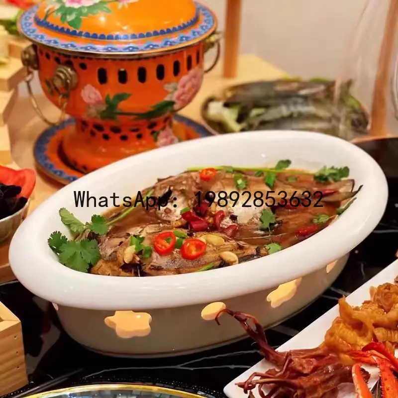 

Heatable fish plate candle heating tableware stove bowl hotel thermal insulation plate dish plate for home ceramic alcohol open