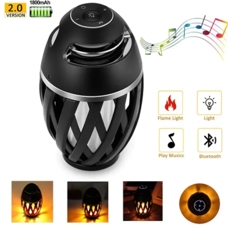 A1 LED Flame Torch Lamp TWS Portable Music Player Outdoor Light Wirless Loudspeaker For Home Friend Gift Box Bluetooth Speaker