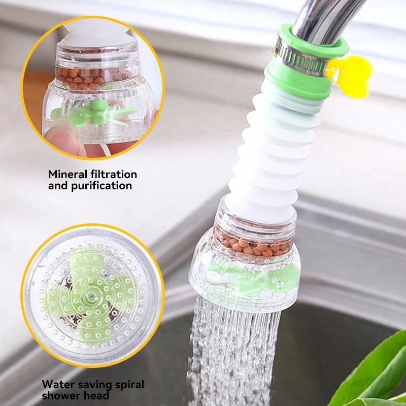 Grifo de Agua Extensible y Giratorio con Filtro Antisalpicaduras, Boquilla de Ahorro de Agua para Cocina, Extensión de Grifo con Pulverizador y Filtración para Agua Limpia