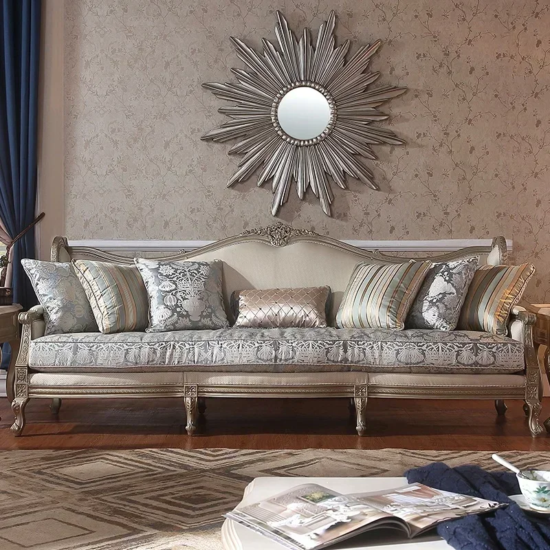 A48 European chenille solid wood fabric sofa living room French light luxury villa whole house furniture set