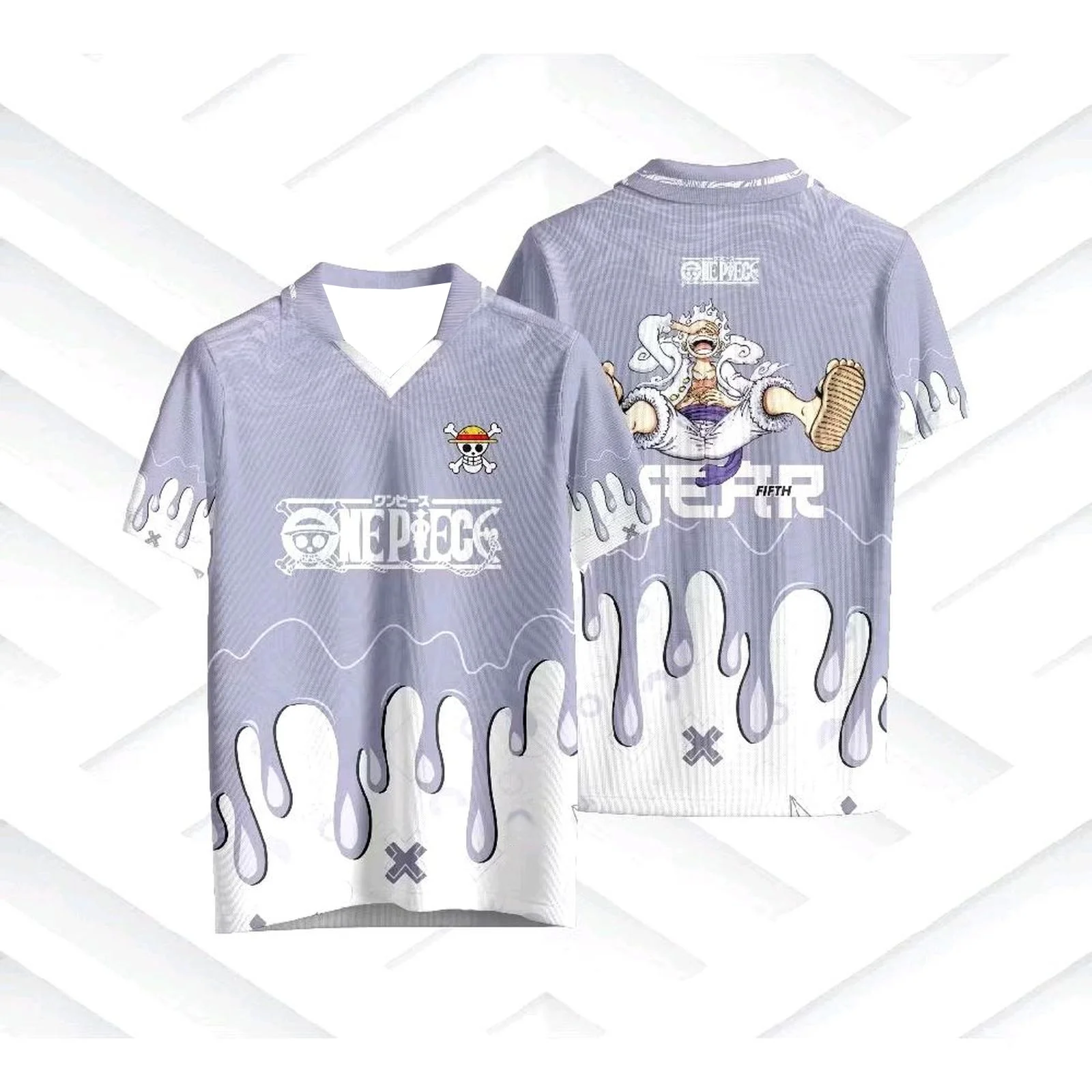 

One Piece Luffy Gear 5 Purple Drip Jersey Anime Football Fan T-Shirt for Men