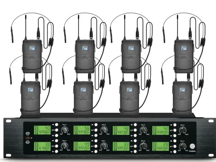640-690 ميجا هرتز DK808 8 قناة الكاريوكي المرحلة العروة سماعة Lavalier ميكروفون لاسلكي معدات الصوت المهنية