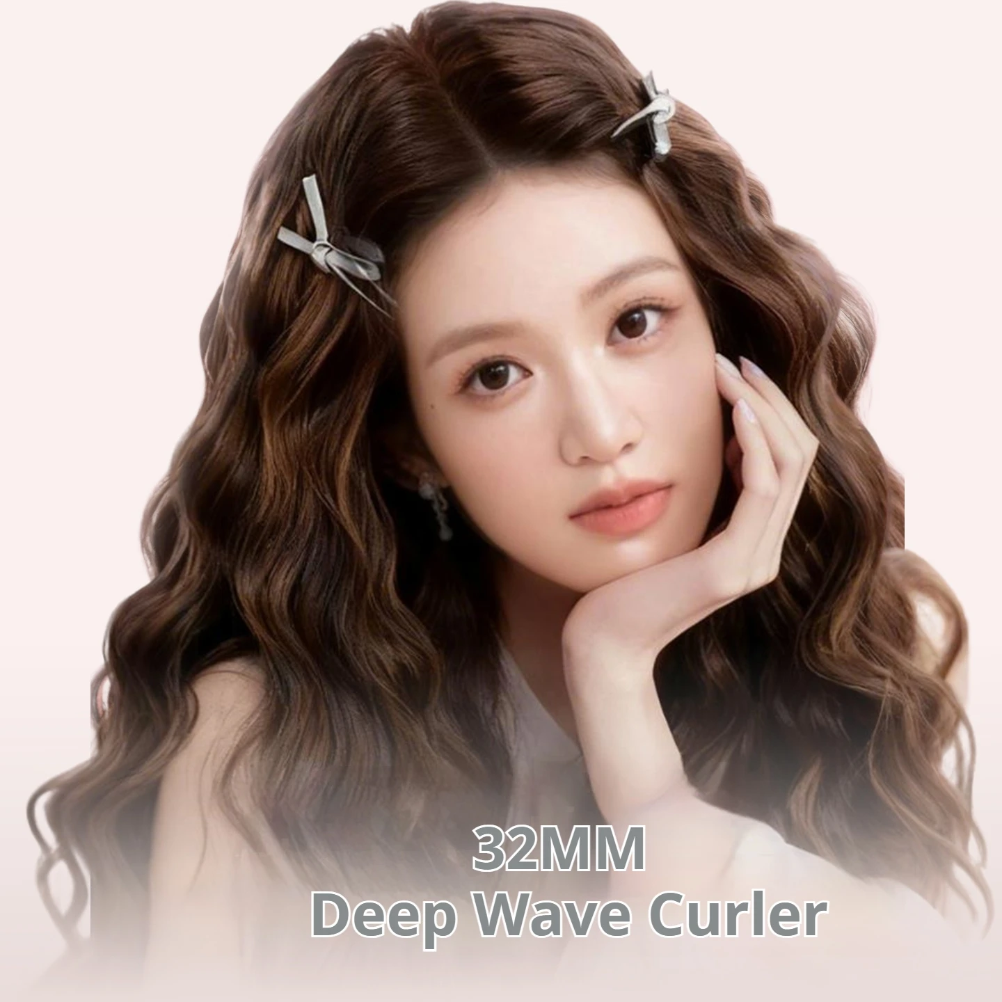 Alat Pengeriting Rambut 3 Barrel, 32mm/1.25 inci, Alat Crimper untuk Wanita, Gelombang Pantai dengan Tiga Pengaturan Suhu