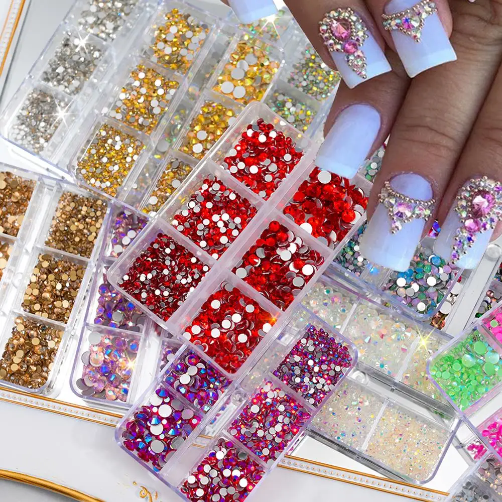 

1Box Sparkly Crystal Mini Nail Rhinestones Iridescent Flat-back Mixed Size Glitter Gems Nail Decoration DIY Manicure Accessory#Q