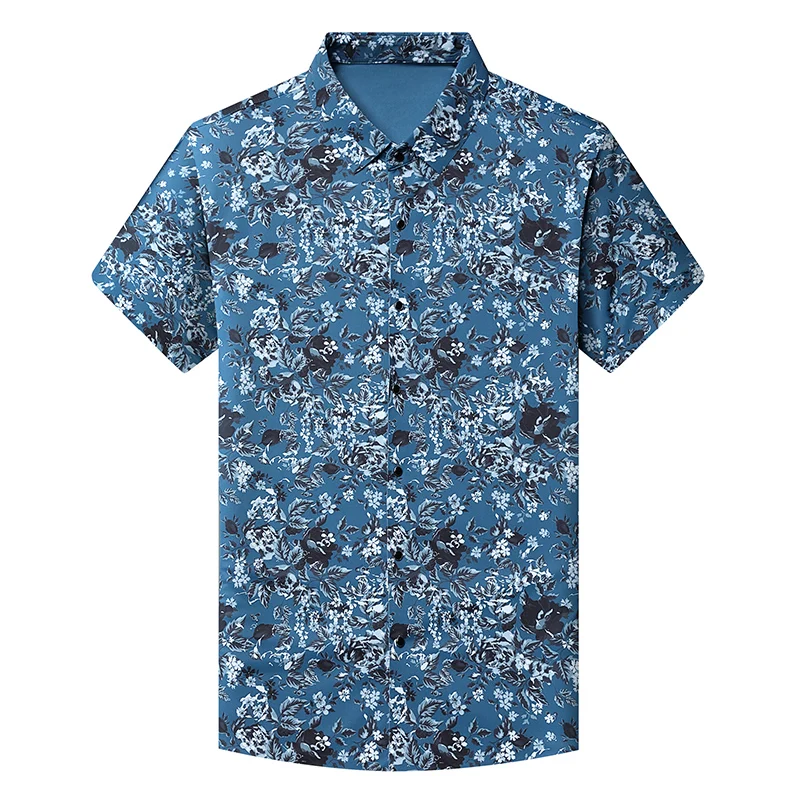 High Quality Men's Traceless Clothes 2023 Summer Flowers Print Social Shirts Male Smooth Anti Wrinkle Printing Dress Shirts