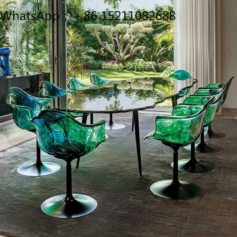 LLY Premium Petal Light Luxury Dining Chair Transparent Resin Bar Chair Villa Island Chair Art Furniture