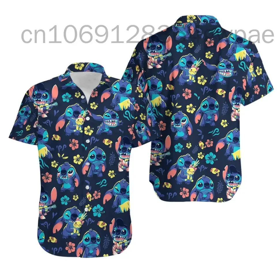 Disney Stitch koszule hawajskie moda letnia koszule z krótkim rękawem mężczyźni kobiety Casual koszule plażowe Disney koszule hawajskie ubrania imprezowe