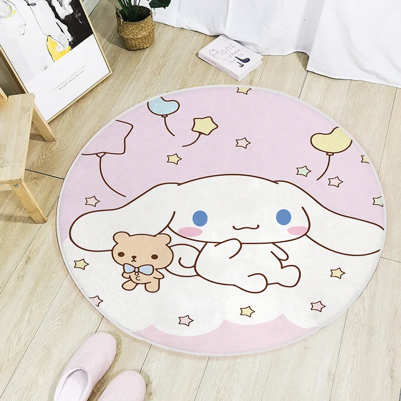 Sanrio-Cinnamoroll 라운드 카펫, 침실 현관 매트 미끄럼 방지 바닥 매트 홈 거실 어린이 방 장식 60-160cm