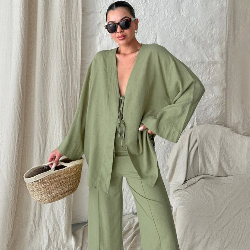 Fashion Loose Pant Sets Women Comfortable Elegant Long Sleeves Loose Wide Leg Pants Two-Piece Suit Streetwear  Autumn Winter ﻿