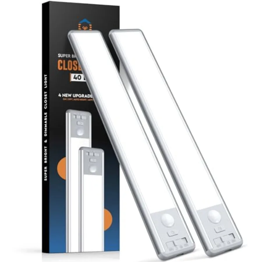 Under Cabinet Lights, 40 LED Closet Lights, Motion Sensor Light Indoor, Battery Operated Lights, 1800mah USB C Rechargeable Und