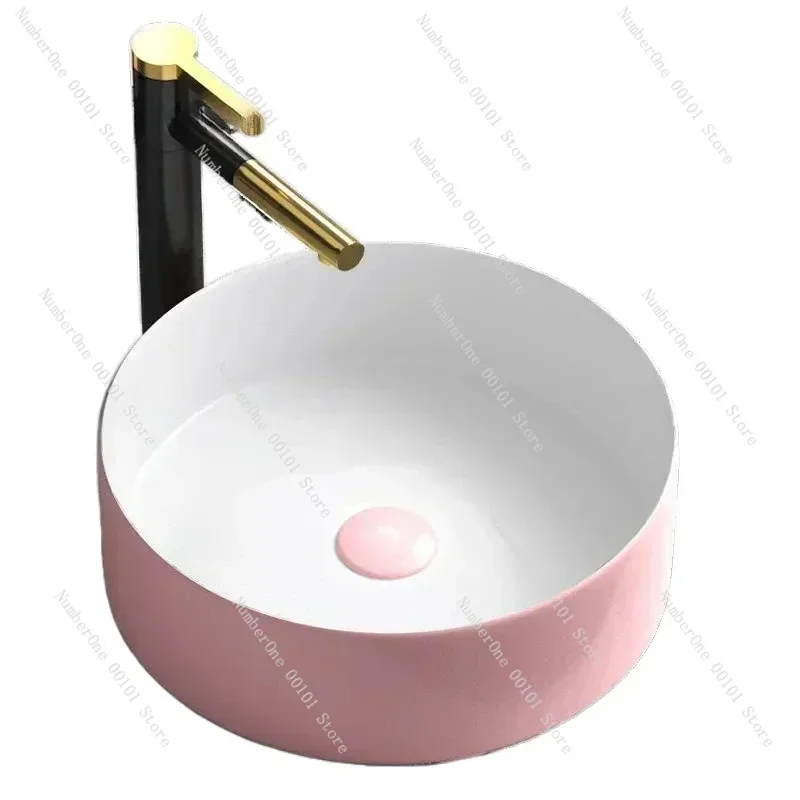 Nordic Kitchen Countertop Sink Rectangular Bathroom Sinks Pink Wash Basin Single Basin Small Size Bathroom Circular Washbasins