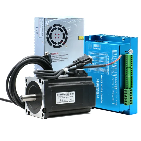 HLTNC CNC Nema34 86mm 4.5N 8.5N 12N Closed Loop Stepper Motor Kit + 400W 60V PSU + HBS86H Hybrid Servo Driver + Encoder Cable