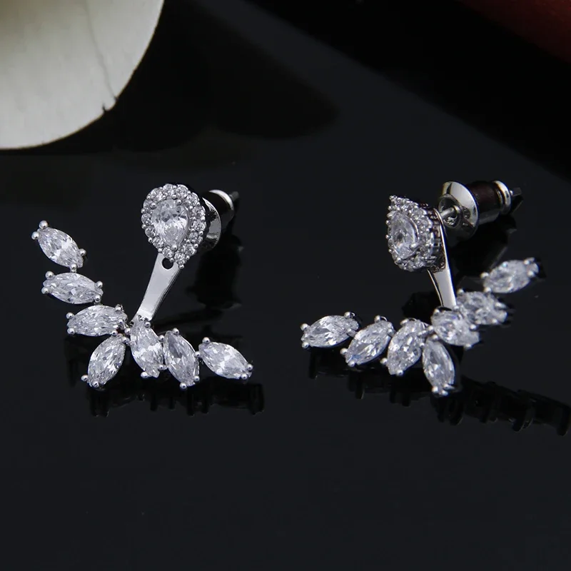 LXOEN Office Cubic Zirconia Stud Earrings For Women Gold Silver color Leaf Earrings for Women earrings nulseras Mujer Gifts