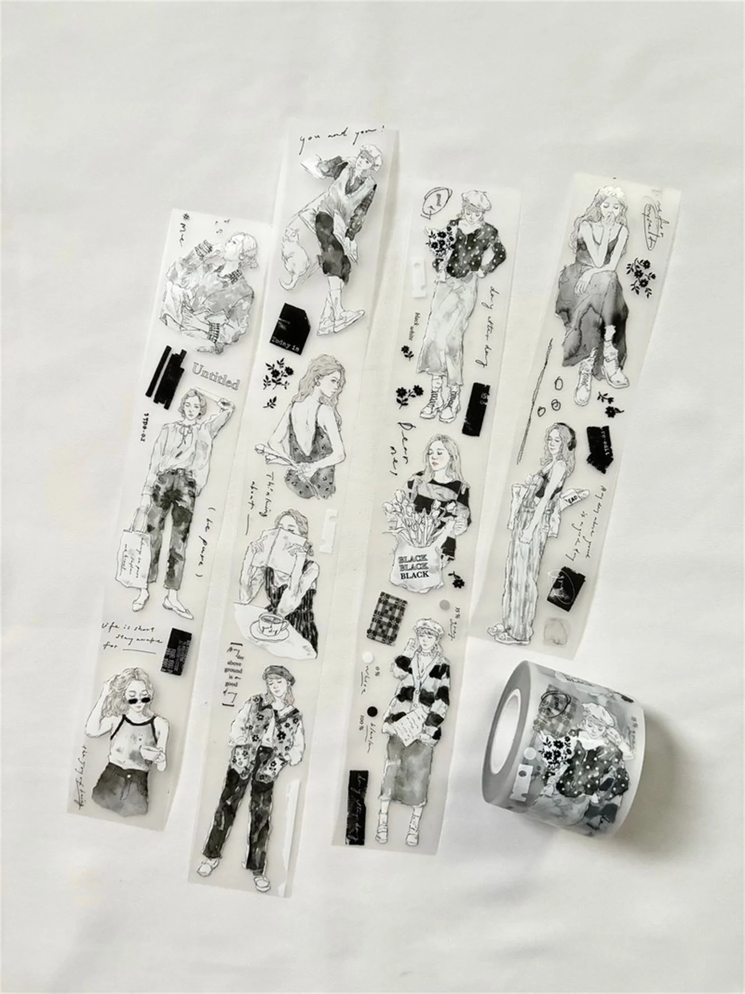 Pion Vintage noir fille Washi PET ruban pour la fabrication de cartes planificateur bricolage Scrapbooking Plan autocollant