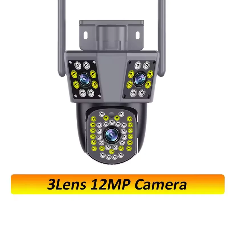 6K 12MP WiFi Outdoor Security Camera 10X Zoom Triple Lens AI Tracking Mini Video Surveillance CCTV Triple Screen Home Protection