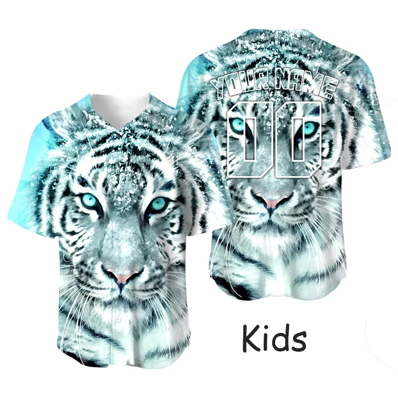 White Tiger Designer Baseball Jersey Kids Custom Name T-shirt Child Baseball Uniform Blouse Sportswear Quick Dry Shirts