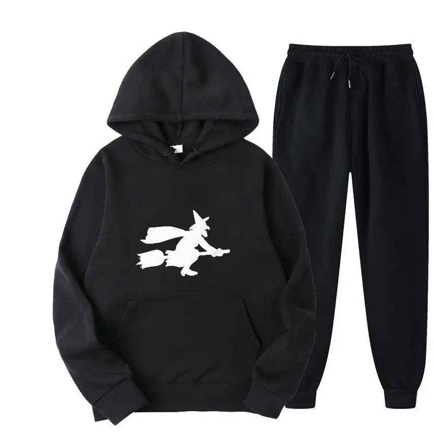 

Костюмы с принтом ведьмы на метли и граффити, весенне-осенние мужские толстовки с капюшоном, повседневный удобный модный мужской комплект одежды
