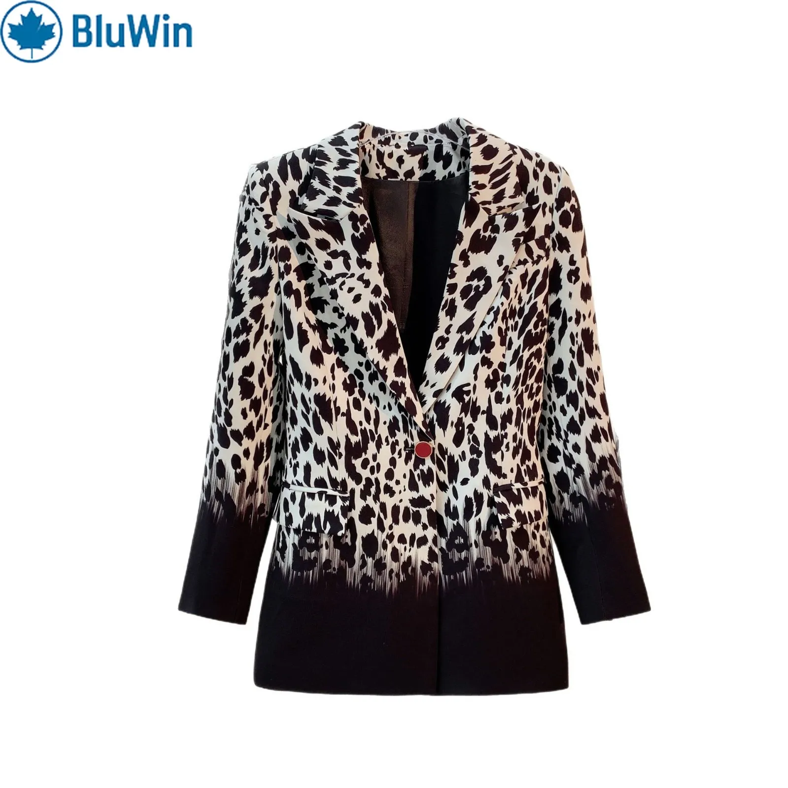 

URBANCHIC Leopard Ombre Blazer Women Single Button Notched Lapel Animal Print Tailored Fit Chic Work Jacket