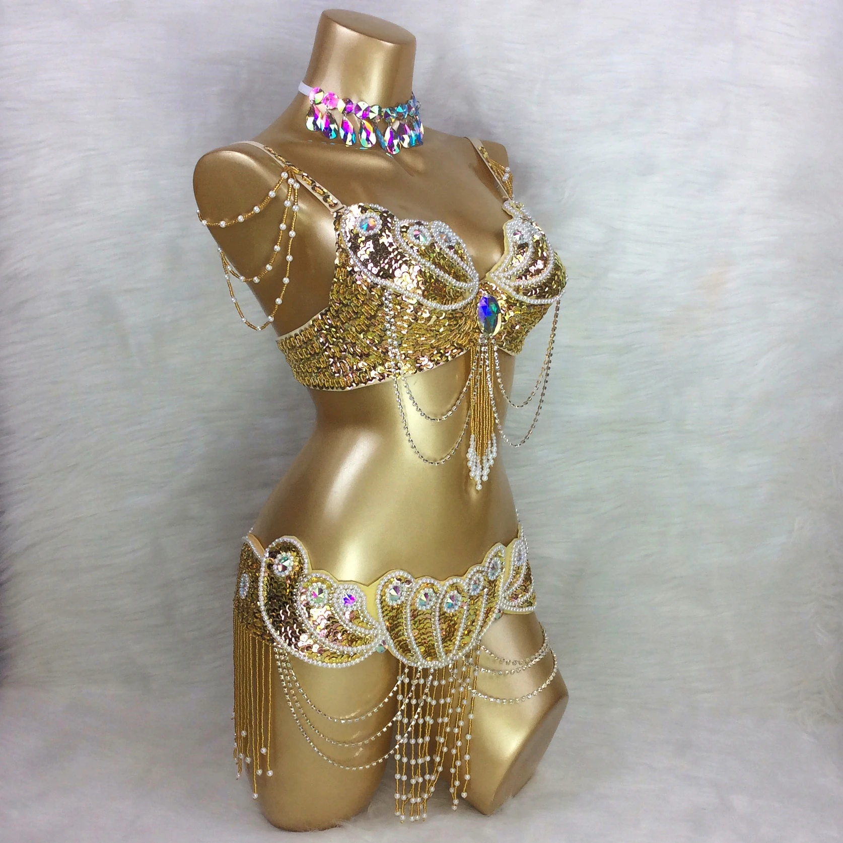 Biustonosz i pas do tańca brzucha, 2-częściowy zestaw dla dorosłych kobiet, akcesoria do tańca, taniec striptiz, występ w klubie nocnym, rekwizyty na wybieg.