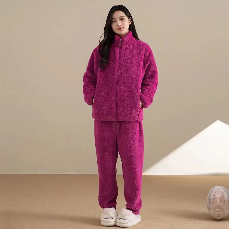 Winter Pajamas Thick Coral Velvet Loose Hooded Can Be Worn Outside The Home Clothes Zipper Warm Coat Girl Student  Cuteness 2024