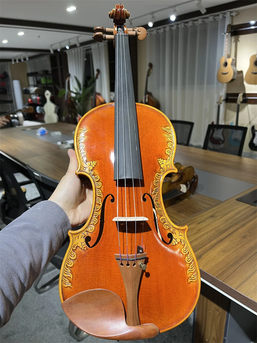 Old Carved Flower Pattern Hand Made 4/4 Violin Cкрипка 4/4 كمان 바이올린  Musical Instrument Keman Free violin case 4/4 051508