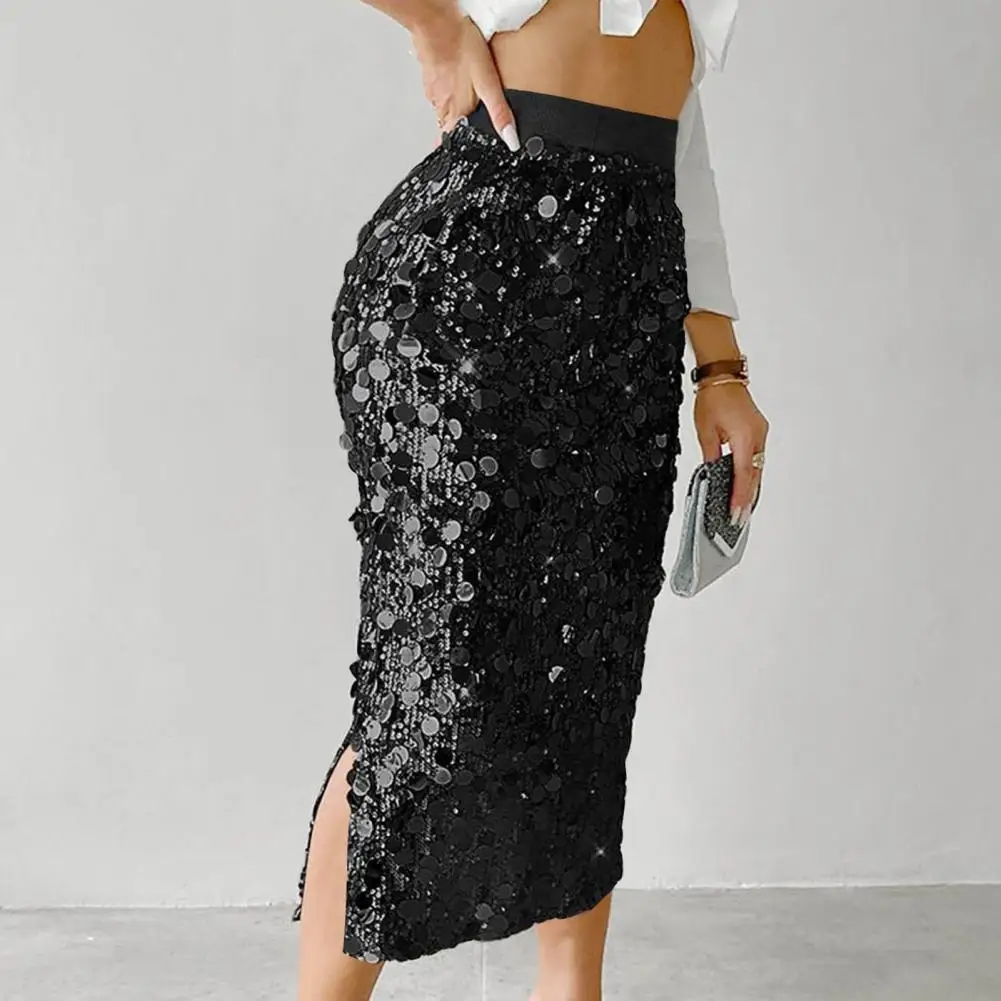 Sexy  Sequin Glitter Skirt High Waist Hip-hugging Skirt Ladies' Fashionable Solid Color Elegant Mid Length Sequined Skirts