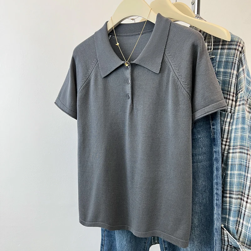 여성 니트 스웨터 풀오버 신상 긴팔 턴다운 칼라 니트 스웨터 풀오버 여성 상의 스웨터 Q2632