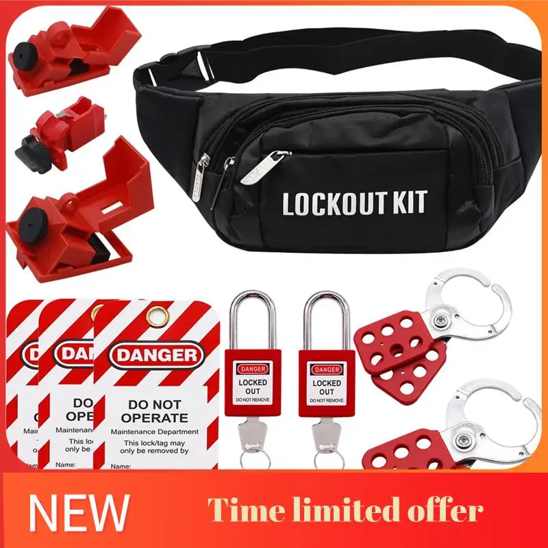 

ABHU Lockout Tagout Set Kit Safety Padlocks Group Lockout Hasps Universal Circuit Breaker Lockout With Black Pocket Bag