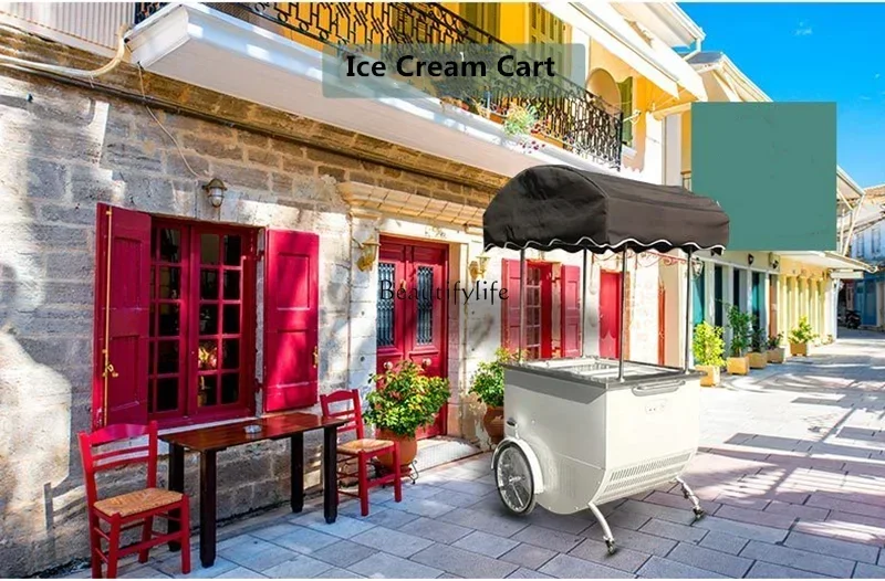 56 Europe Gelato Cart Display Freezer Showcase Cold Drinks Beverage Ice Cream Push Cart with