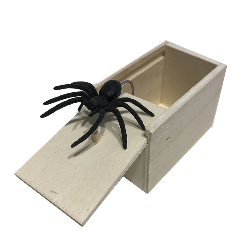 Funny Scare Wooden Box Prank Spider Hidden Halloween Play Trick Joke Props For Making Gift Surprising Fake Spider Spoof Scary