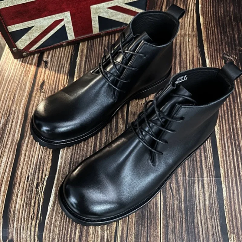 Nuevas botas de trabajo de cuero de caballo para hombre, suela de cuero genuino, zapatos Derby con punta grande para el desierto, zapatillas de deporte para motociclismo al aire libre