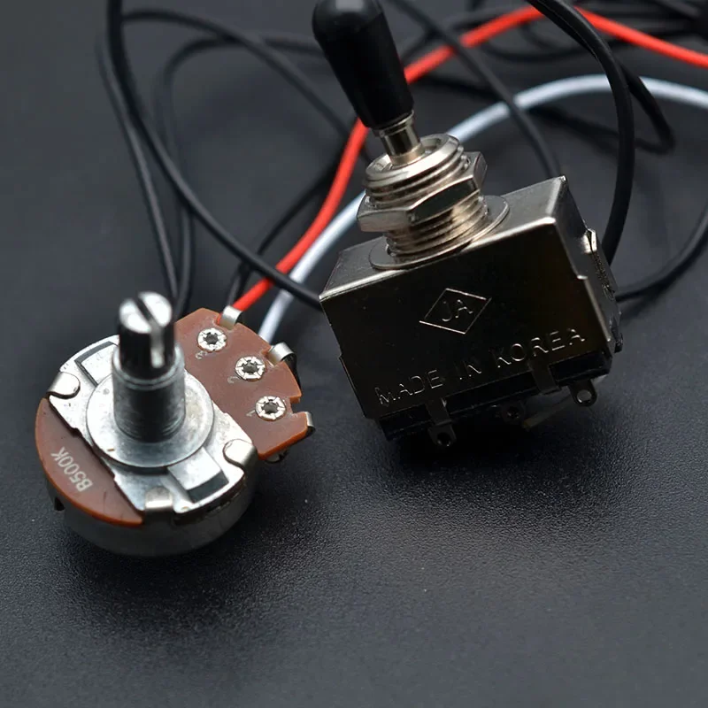 Chicote de fiação para guitarra elétrica, pré-fio, dois captadores, 500k, potes grandes, interruptor de alternância de 3 vias para guitarra elétrica lp