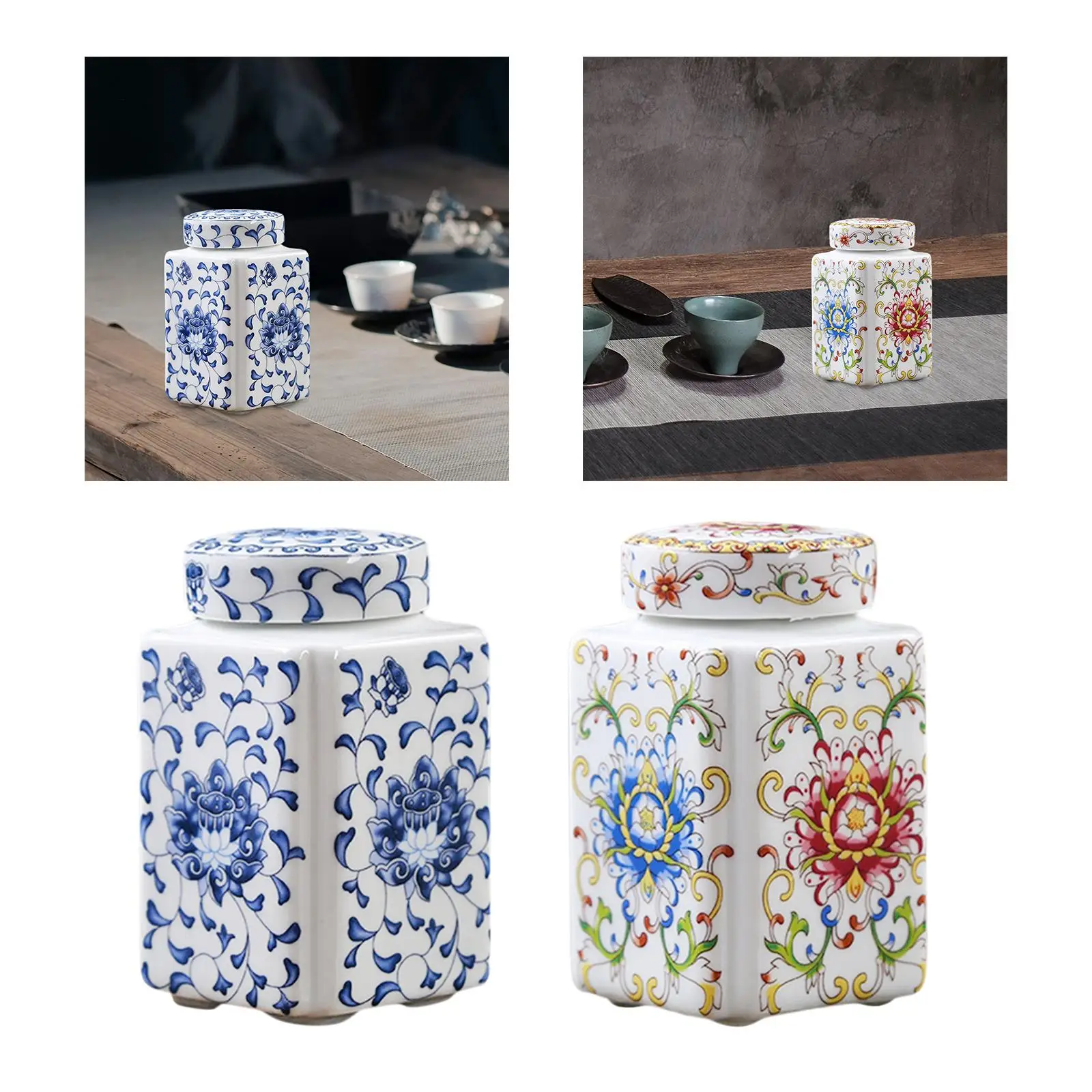 Porcelain Temple Jar Flower Vase Flower Display Organizer Tea Canister Ceramic Ginger Jar for Home Office Table Party Decor