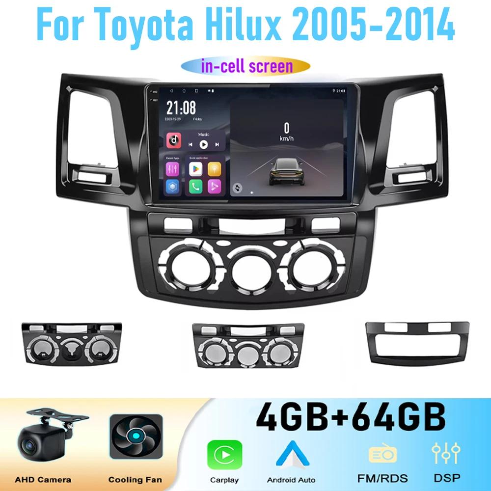 

9'' For Toyota Hilux 2005-2014 Car Radio Head Unit GPS Multimedia Carplay Android 15 Wireless Navigation Intelligent System