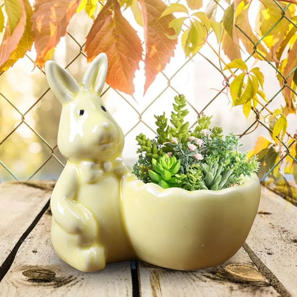 Easy to Use Ceramic Easter Rabbit Succulent Pots Egg Tray Cartoon Thumb Flower Pots Holder Rabbit Shape Egg Cup Small Plants