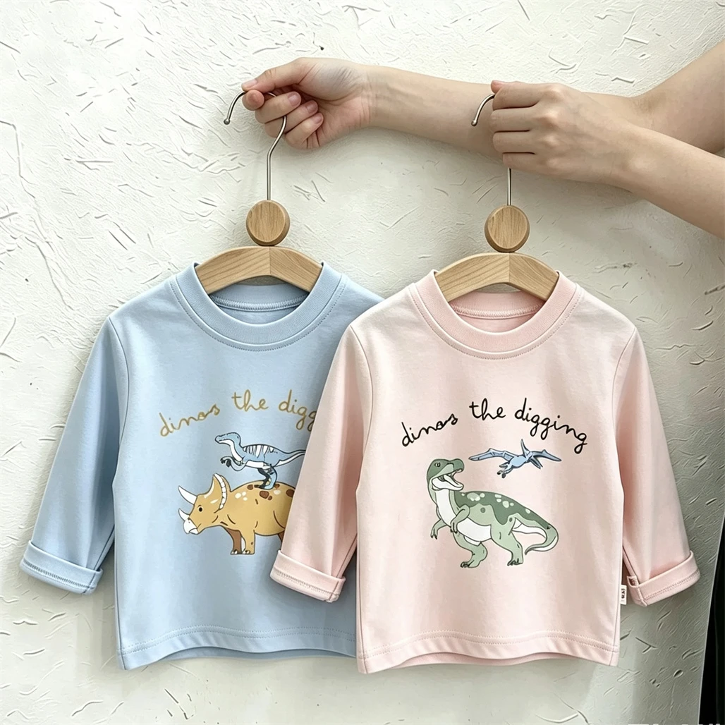 Dinosaur Print TShirt Spring Summer Wear Pure Cotton Clothes Cartoon Printed Tees For 2 3 4 5 6 7Years Old Boys Girls Lovely T