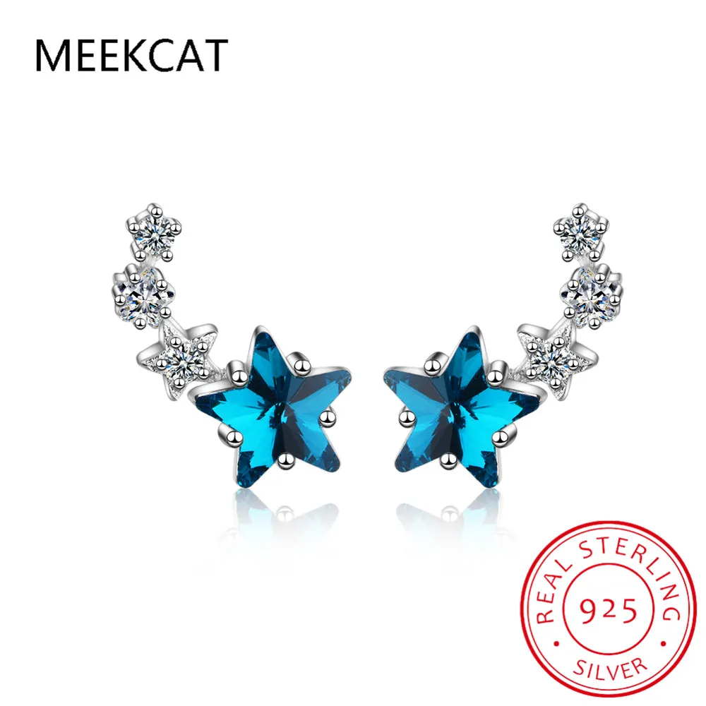 

Genuine Blue Topaz 925 Sterling Silver Star Stud Earrings for Women Gemstone Fine Jewelry Wedding Gift