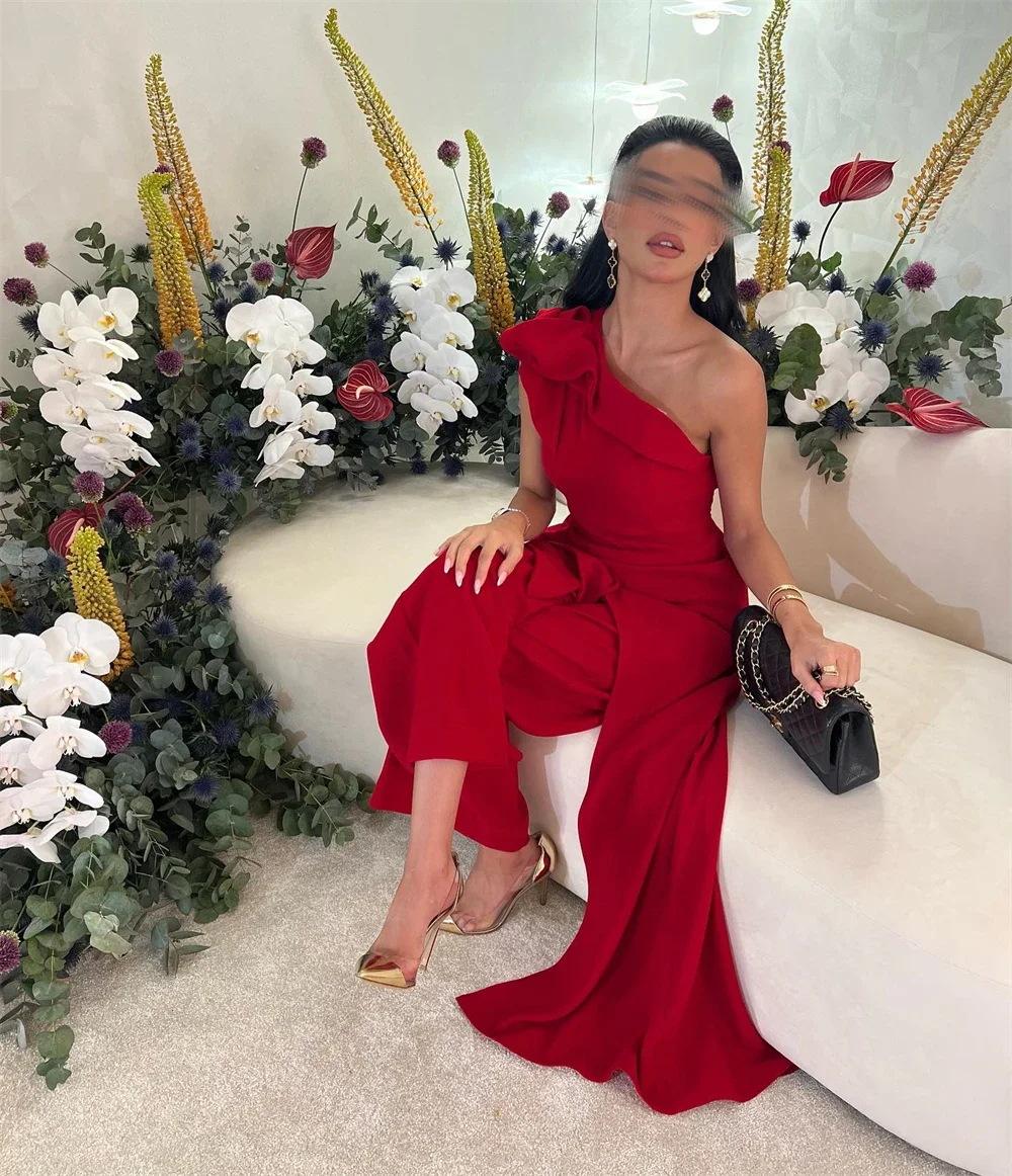 Customized Jiayigong Elegant One-shoulder Sheath Evening Celebrity Flowers Draped Fold S vestidos de gala프롬드레스فستان سهرة نسائي