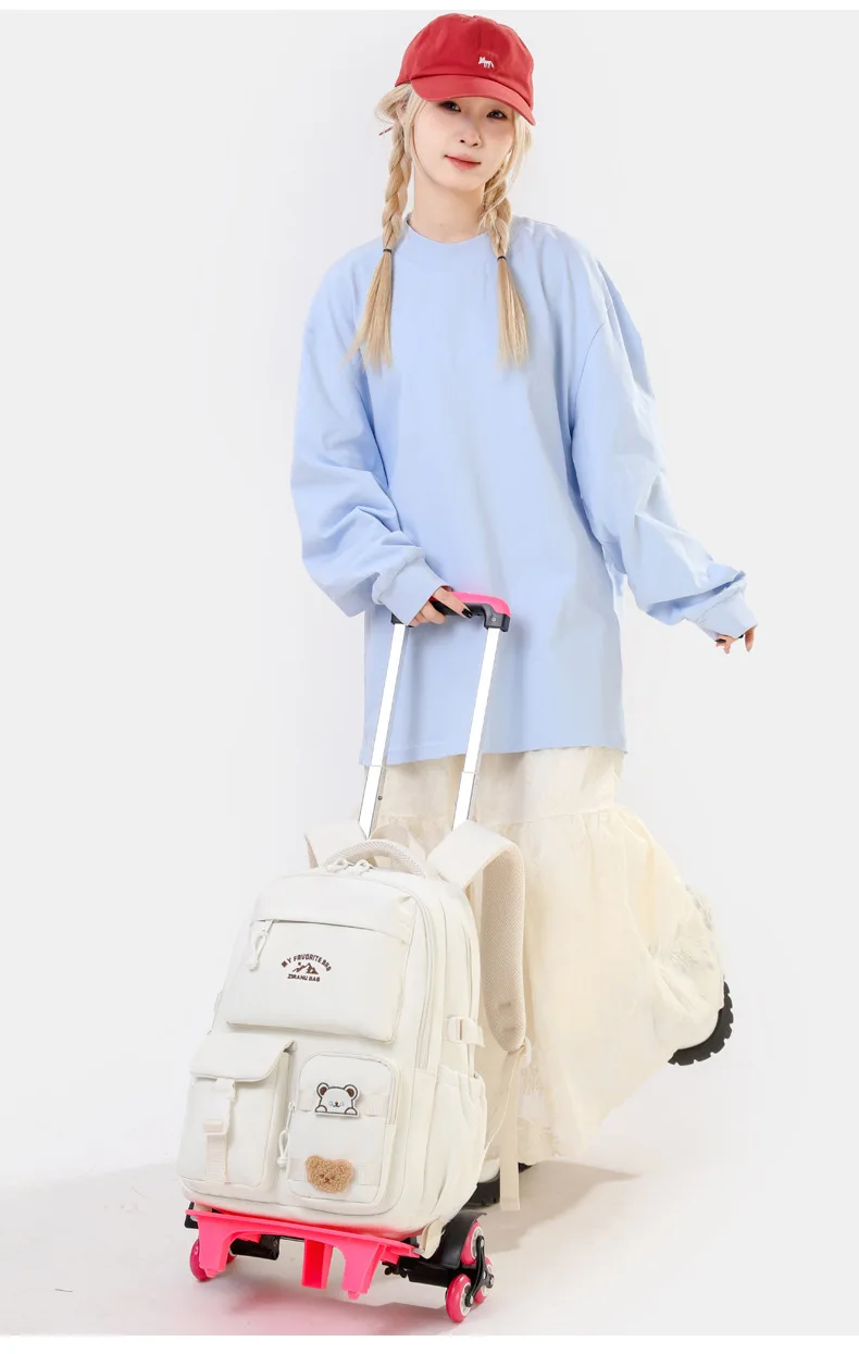 2026 Children Wheeled Backpack Students Schoolbag Rolling Backpacks Bag Kids School Trolley Bookbag Girls School Bag with Wheels
