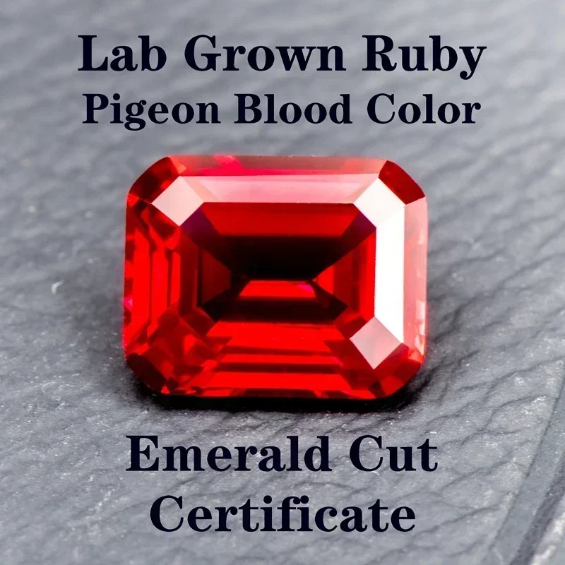 

Pigeon Blood Color Lab Grown Ruby Emerald Cut VVS1 Artificial Gemstone DIY Ring Necklace Earrings Main Materials with Certificat