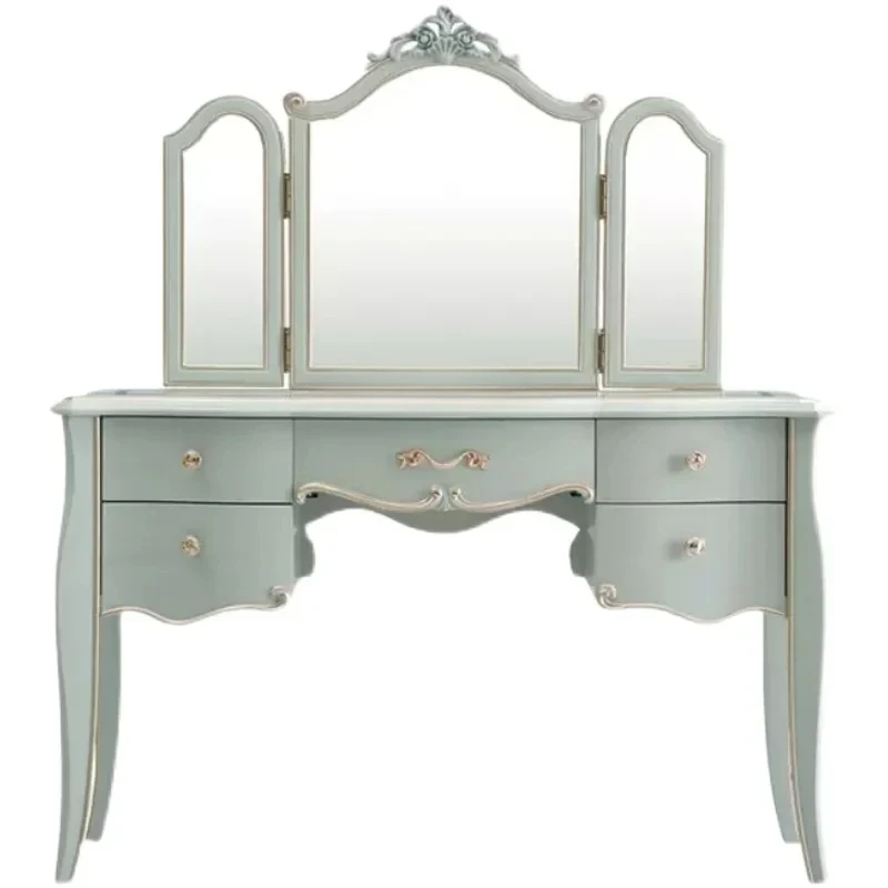 

French solid wood dresser small apartment bedroom carved makeup table, high-end European dressing table furniture
