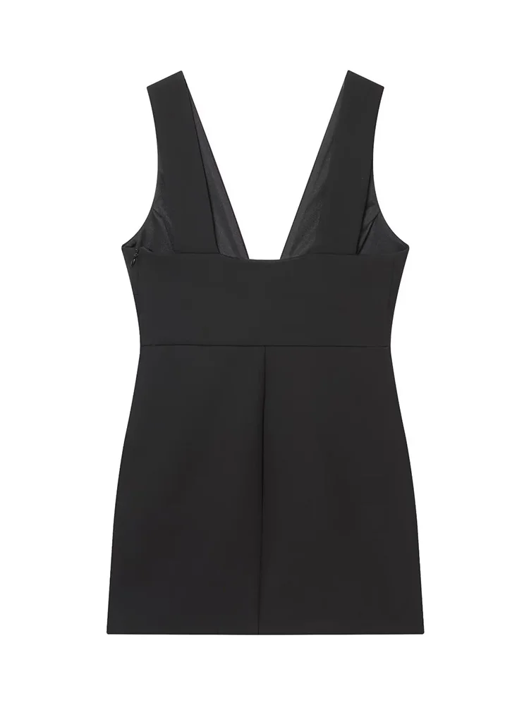 HH Frauen Sommer Elegante Bogen Verziert Seite Zipper Backless V-ausschnitt Kleid Weibliche High Street Casual Ärmelloses Mini Kleid Mujer