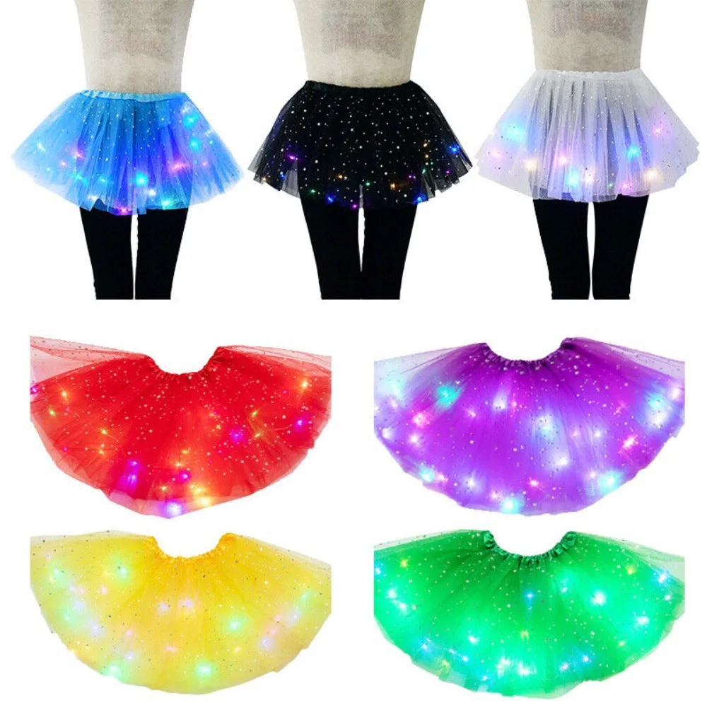 Light Up Girls LED Glow Tutu Star Stage Dance Skirt Princess Christmas