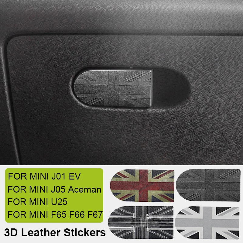 3D Leather Car Glove Box Handle Cover Stickers for Mini Countryman U25 F65 F66 F67 Cooper S E SE J01 EV J05 Aceman 2024 2025