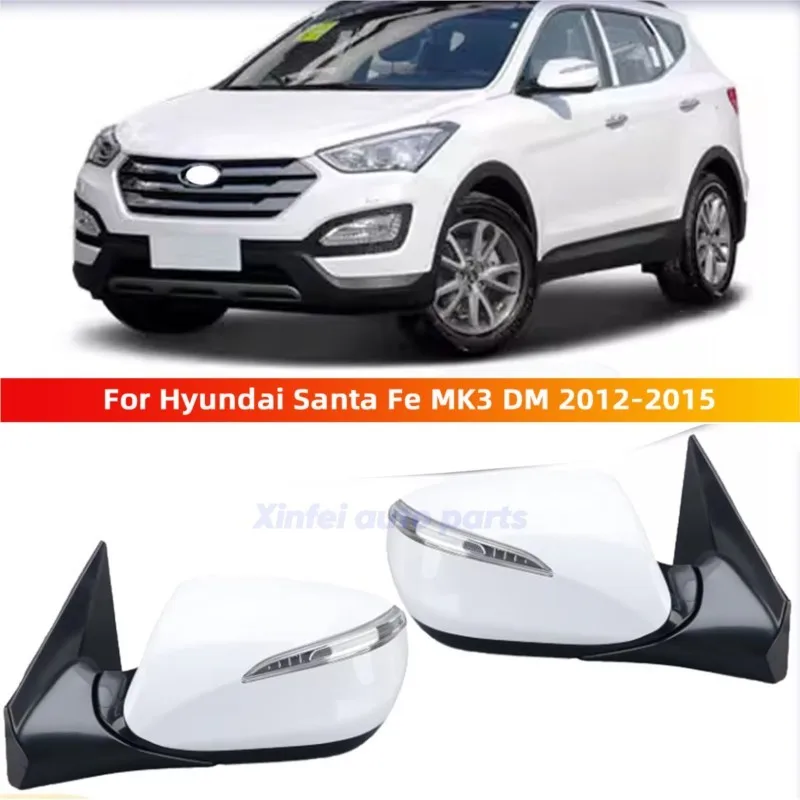 

6 Pins Side Door Mirror Assembly For Hyundai Santa Fe MK3 DM 2012-2015 Heated Manual Folding White Wing Mirror Car Accessories