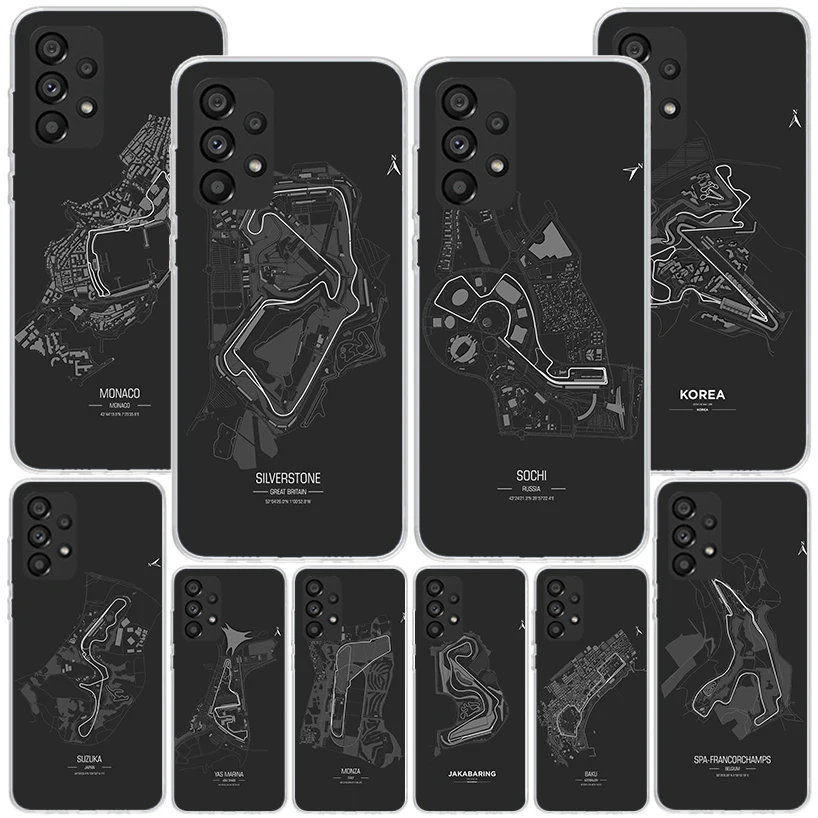 F1 Race Circuits Phnoe Case for Samsung Galaxy A15 A55 A35 A25 A14 A54 A34 A24 A13 A53 A33 A23 A52 A12 A32 A22 A04S A03S A02S