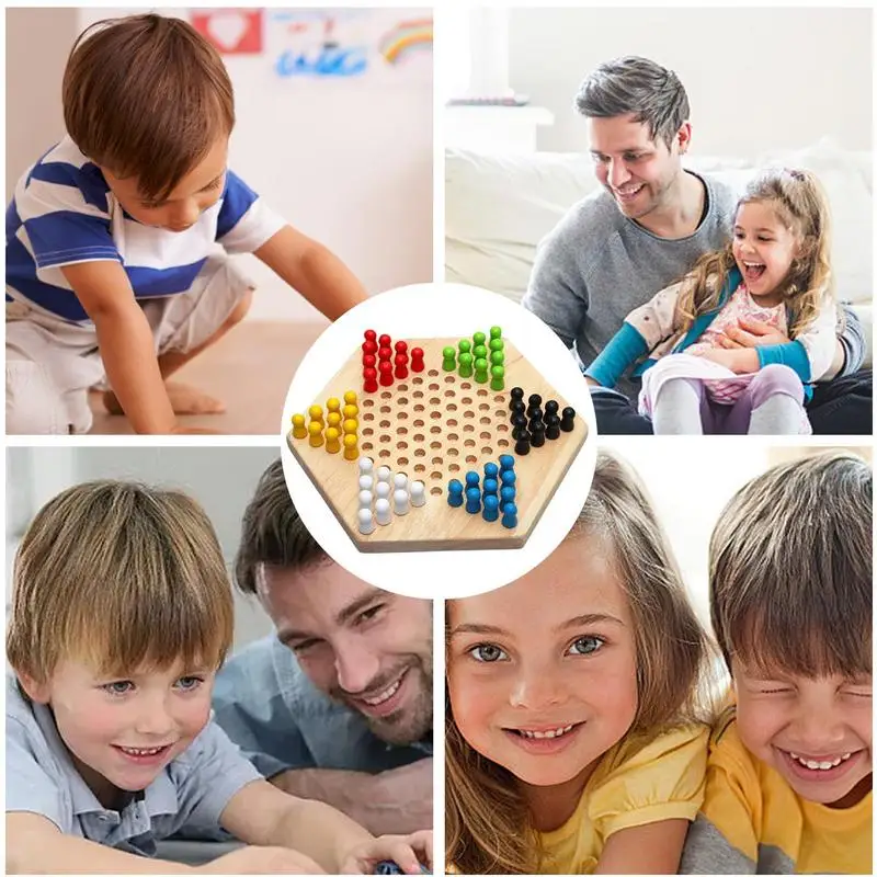 Chinese Checkers Set Wooden Educational Board Kids Classic Checkers Set Strategy Board Set Kid Family Toy Chess board game Gift