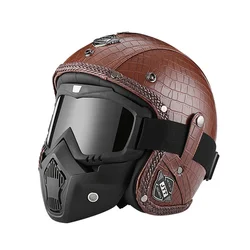 Casco Moto viso aperto con superficie in pelle personalizzata uomo donna quattro stagioni Scooter Jet Vintage Casque Moto Motocross casco