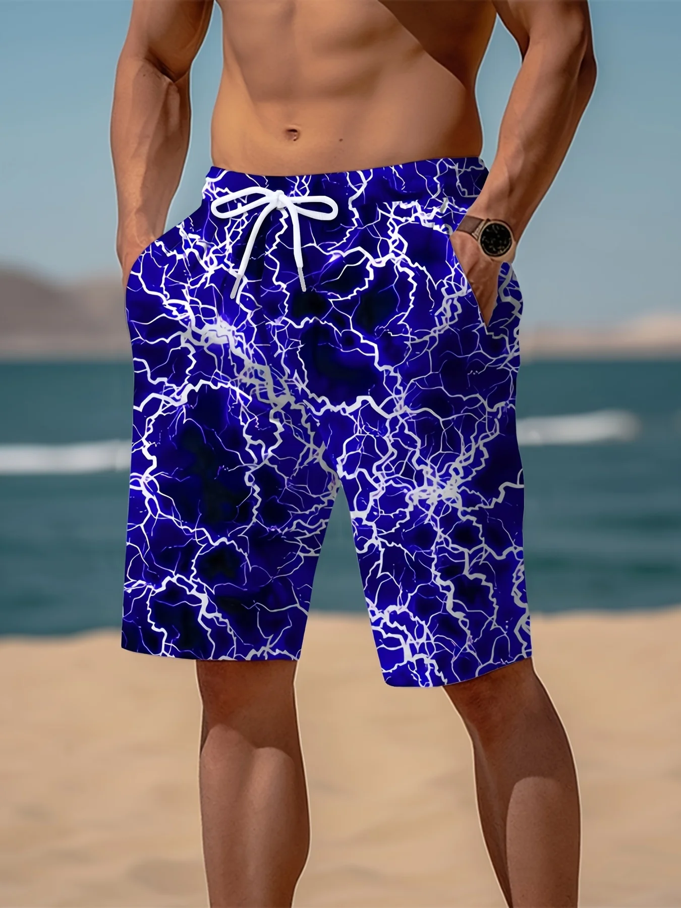 

2026 Summer Fashion New Style Cool Lightning Vacation Style Men's Outdoor Hip-hop Shorts Casual Beach Shorts Sports Plus Size