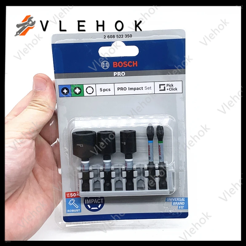 Bosch Professional 2608522350 5Pcs Screwdriver Bit and Socket Set Impact Control PZ/PH Bits 50mm Pick and Click Drill Accessory